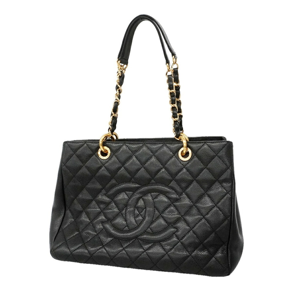 Chanel Tote Bag/Chain Tote, Matelassé Caviar Leather, Black, Women's